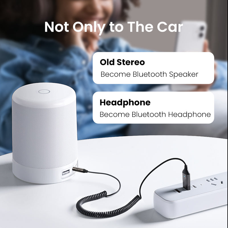 Bluetooth 5.3 Aux Adapter Auto-Reconnect 5-Device Memory