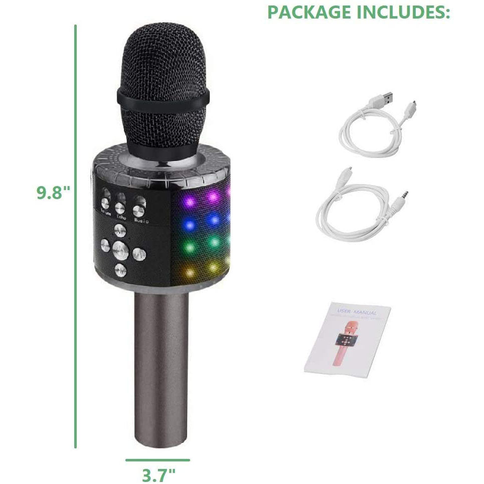 Bluetooth Karaoke Microphone 4-in-1 | Wireless Handheld Speaker & Recorder | 2000mAh Rechargeable Battery with LED Lights