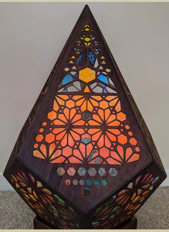 Bohemian Stained Glass Projection Lamp Wood | Moroccan Turkish Pattern Design | USB Powered Colour-Changing Night Light