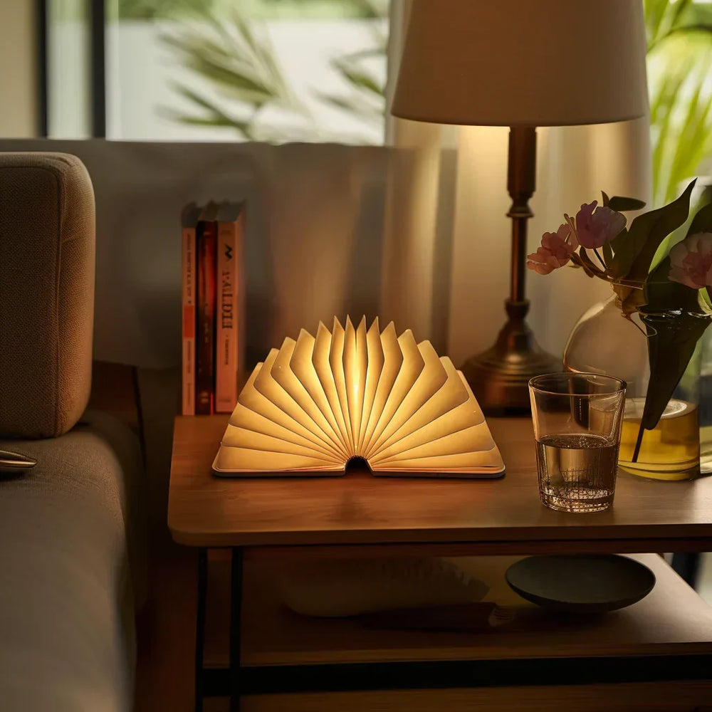 Book Shaped LED Night Light | USB Rechargeable, Touch Sensor Dimmer | Cordless Bedside Lamp, 22 x 17 cm Open Book Design