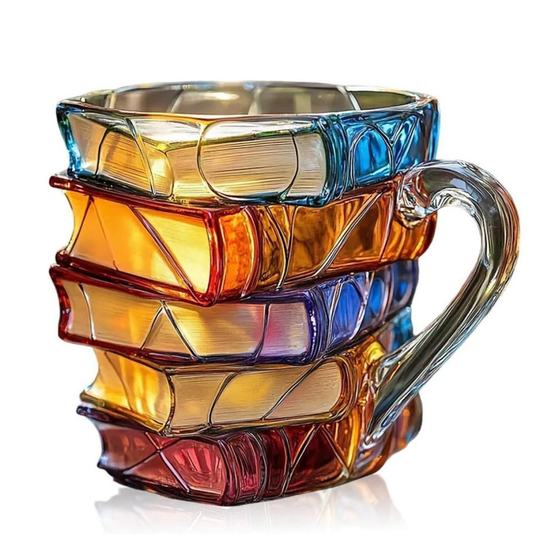 Book Stack Glass Mug Heat Resistant Borosilicate Coffee Cup