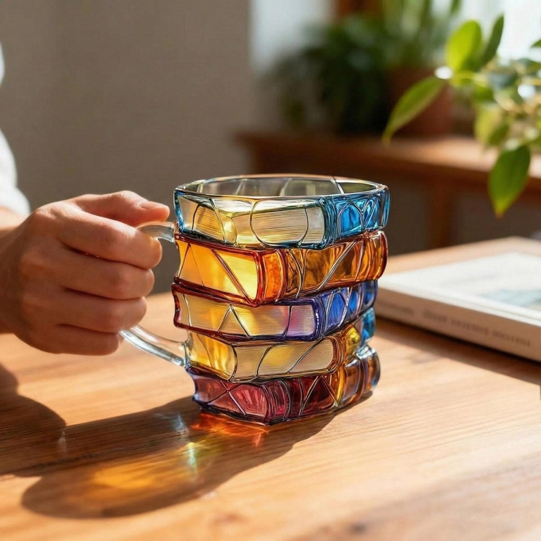 Book Stack Glass Mug Heat Resistant Borosilicate Coffee Cup