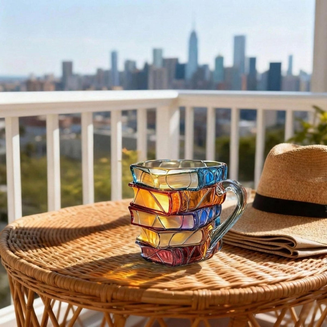 Book Stack Glass Mug Heat Resistant Borosilicate Coffee Cup