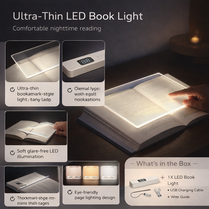 LED Book Light Reading Lamp | 3 Colour Temperatures &amp; Stepless Dimming | USB Rechargeable 1200mAh Battery, Timer 4