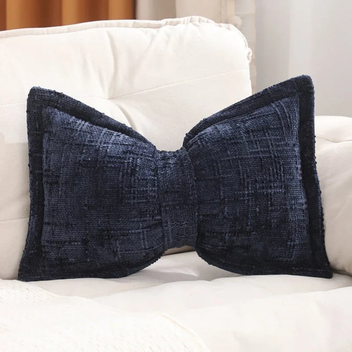 Bow Throw Pillow Shaped Chenille Plush Decorative with Fitted Insert