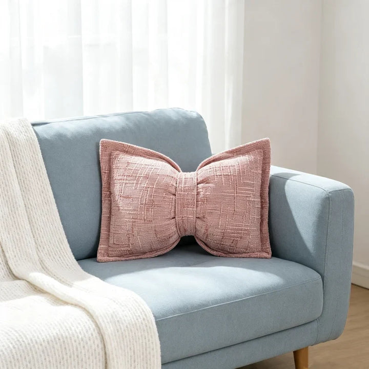 Bow Throw Pillow Shaped Chenille Plush Decorative with Fitted Insert