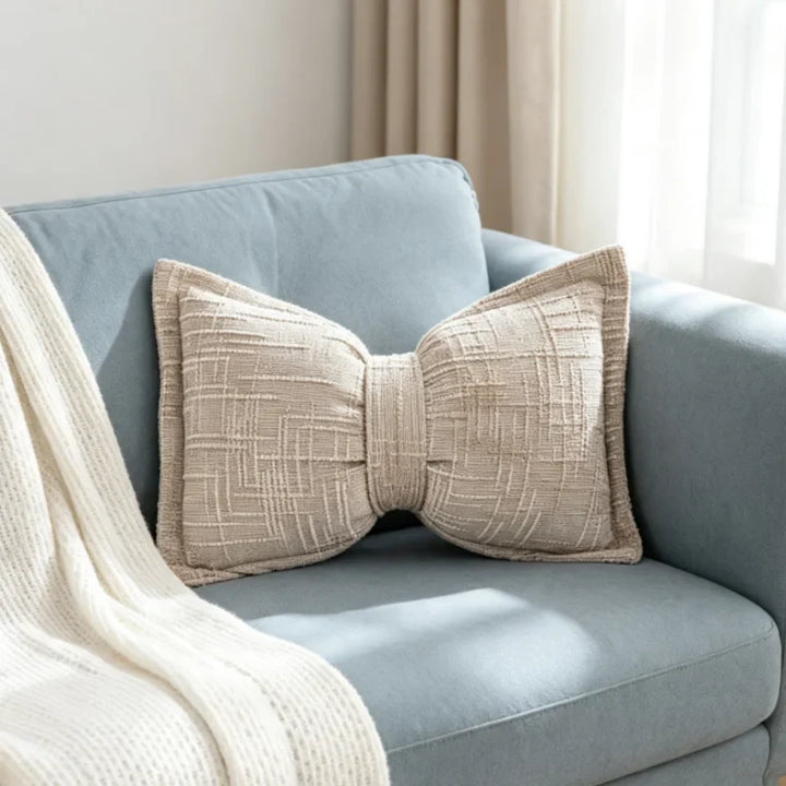 Bow Throw Pillow Shaped Chenille Plush Decorative with Fitted Insert