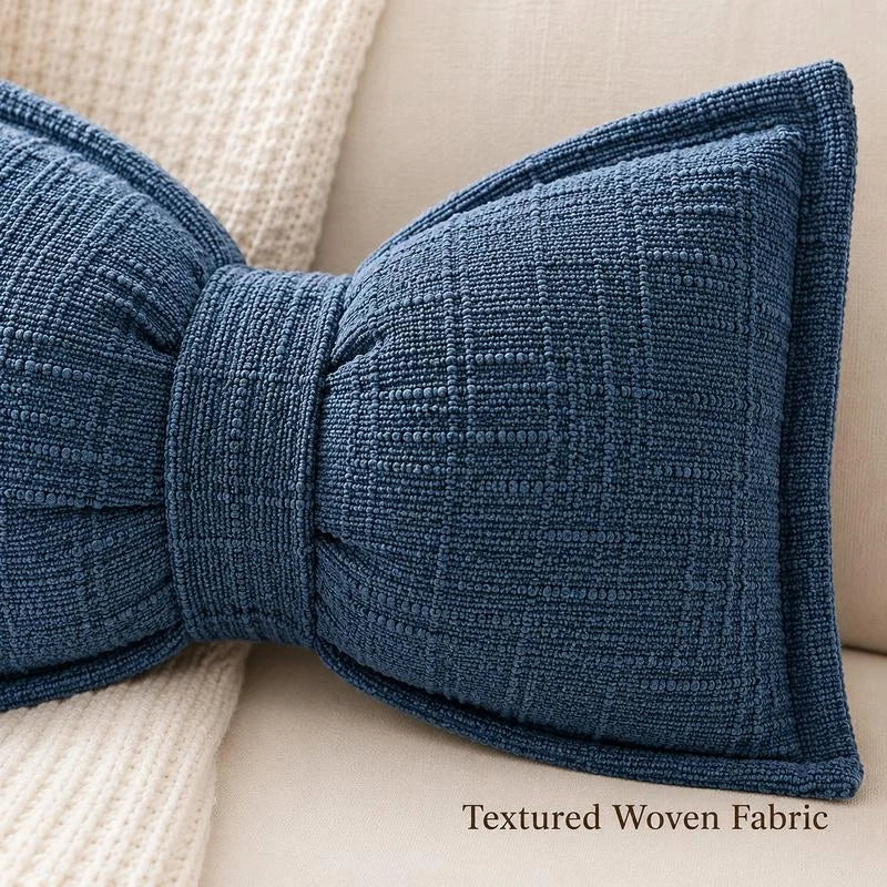 Bow Throw Pillow Shaped Chenille Plush Decorative with Fitted Insert