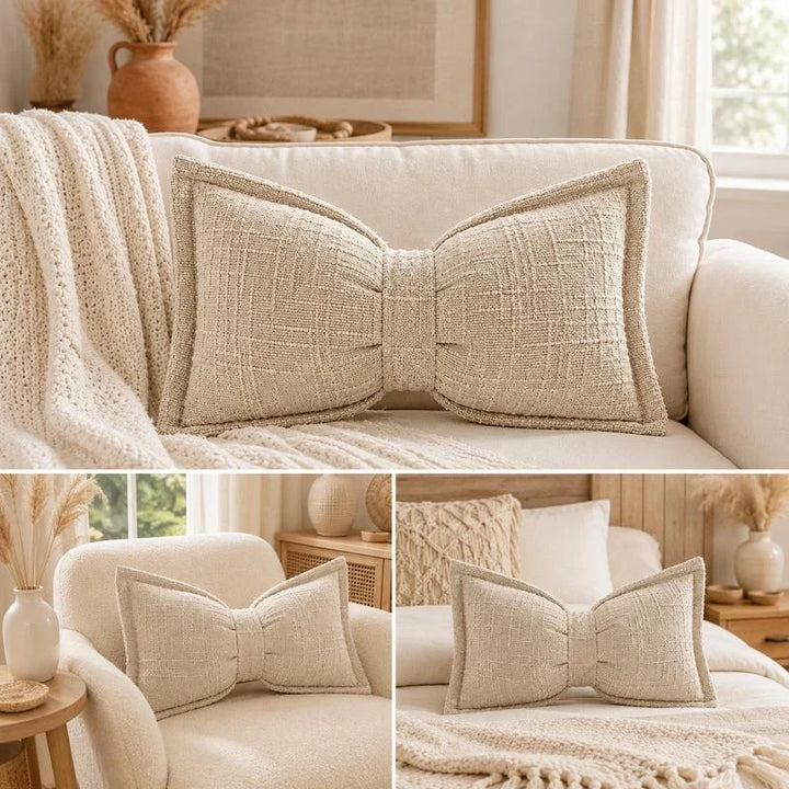 Bow Throw Pillow Shaped Chenille Plush Decorative with Fitted Insert