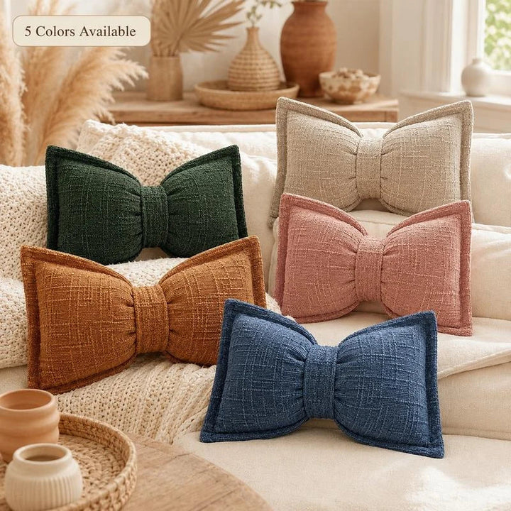 Bow Throw Pillow Shaped Chenille Plush Decorative with Fitted Insert