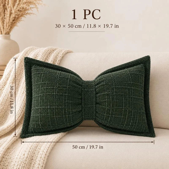 Bow Throw Pillow Shaped Chenille Plush Decorative with Fitted Insert
