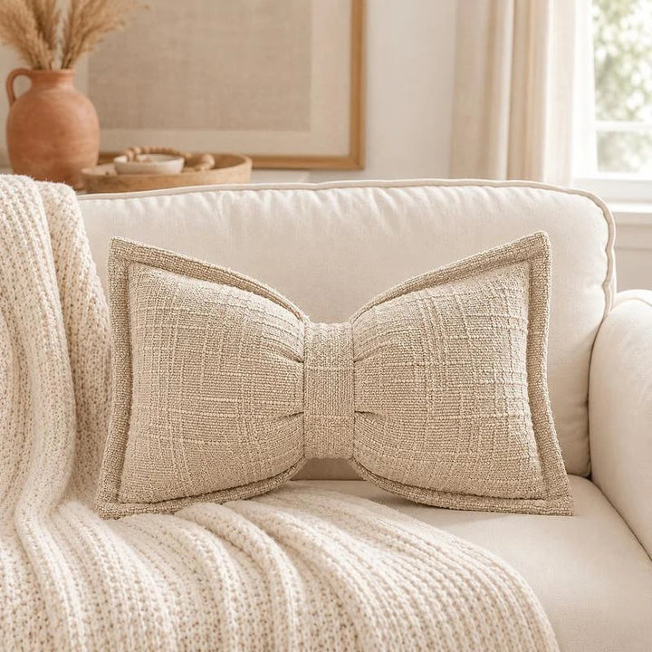 Bow Throw Pillow Shaped Chenille Plush Decorative with Fitted Insert
