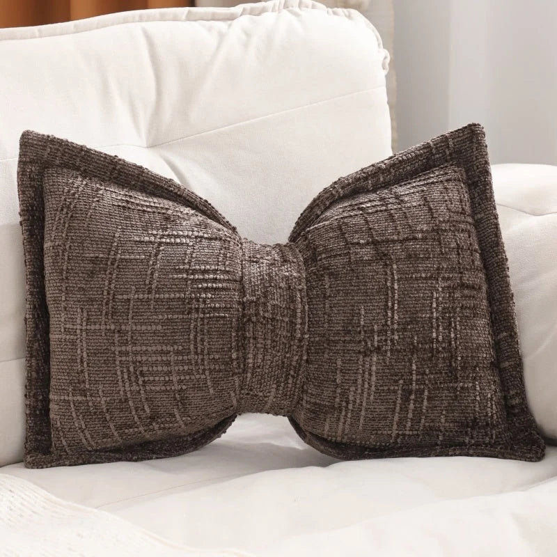 Bow Throw Pillow Shaped Chenille Plush Decorative with Fitted Insert