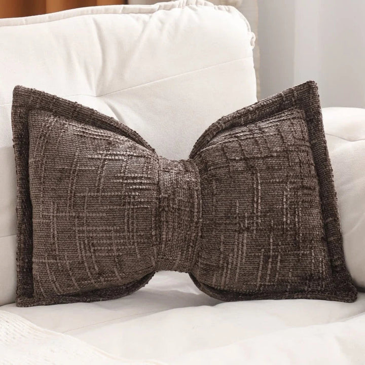 Bow Throw Pillow Shaped Chenille Plush Decorative with Fitted Insert