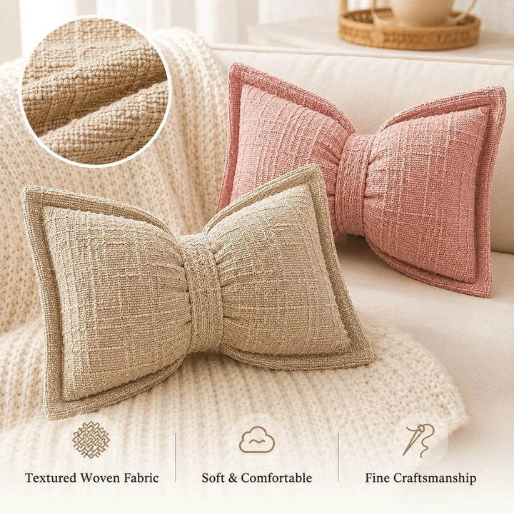 Bow Throw Pillow Shaped Chenille Plush Decorative with Fitted Insert