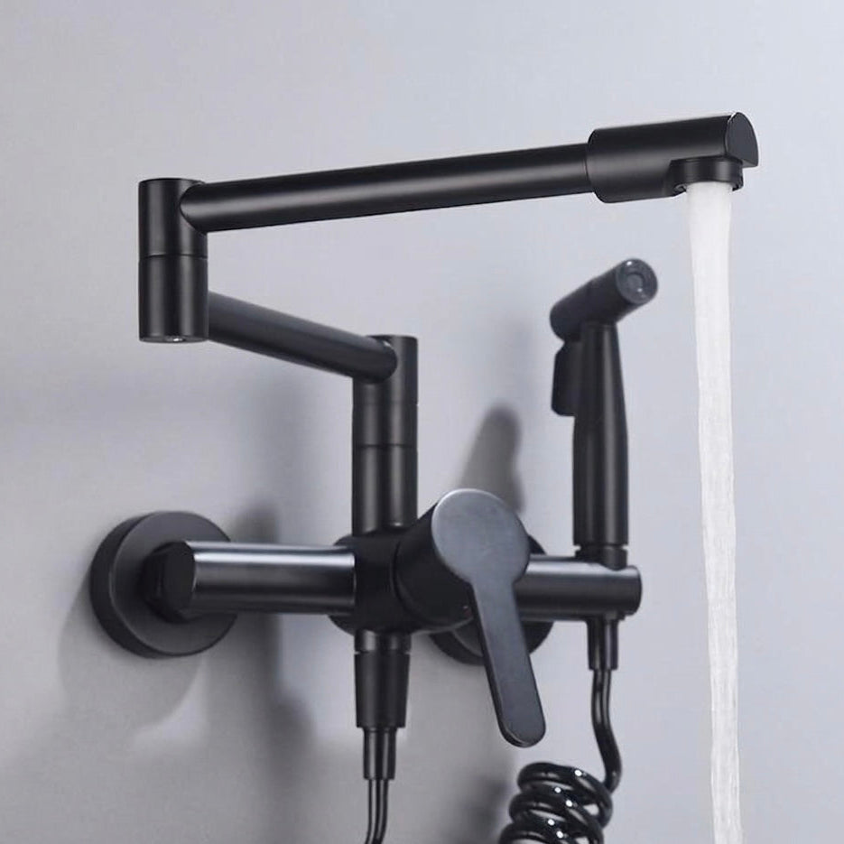 Brass Pot Filler Kitchen Tap | Swing Arm &amp; Side Sprayer | Deck Mounted | Polished Finish