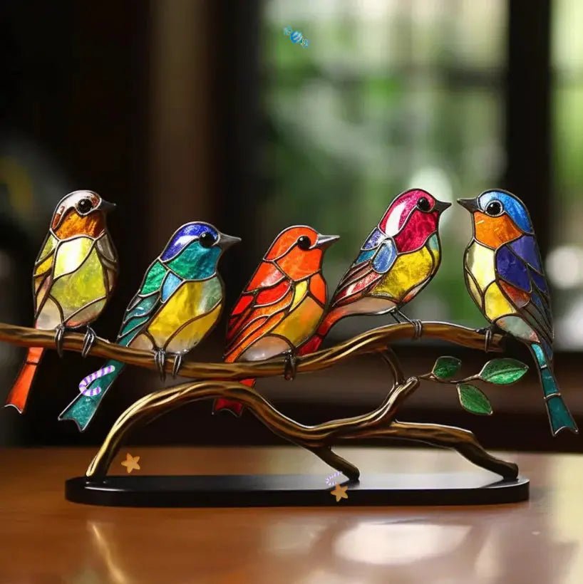 Breezy Bird Decoration | Five Coloured Birds On A Branch
