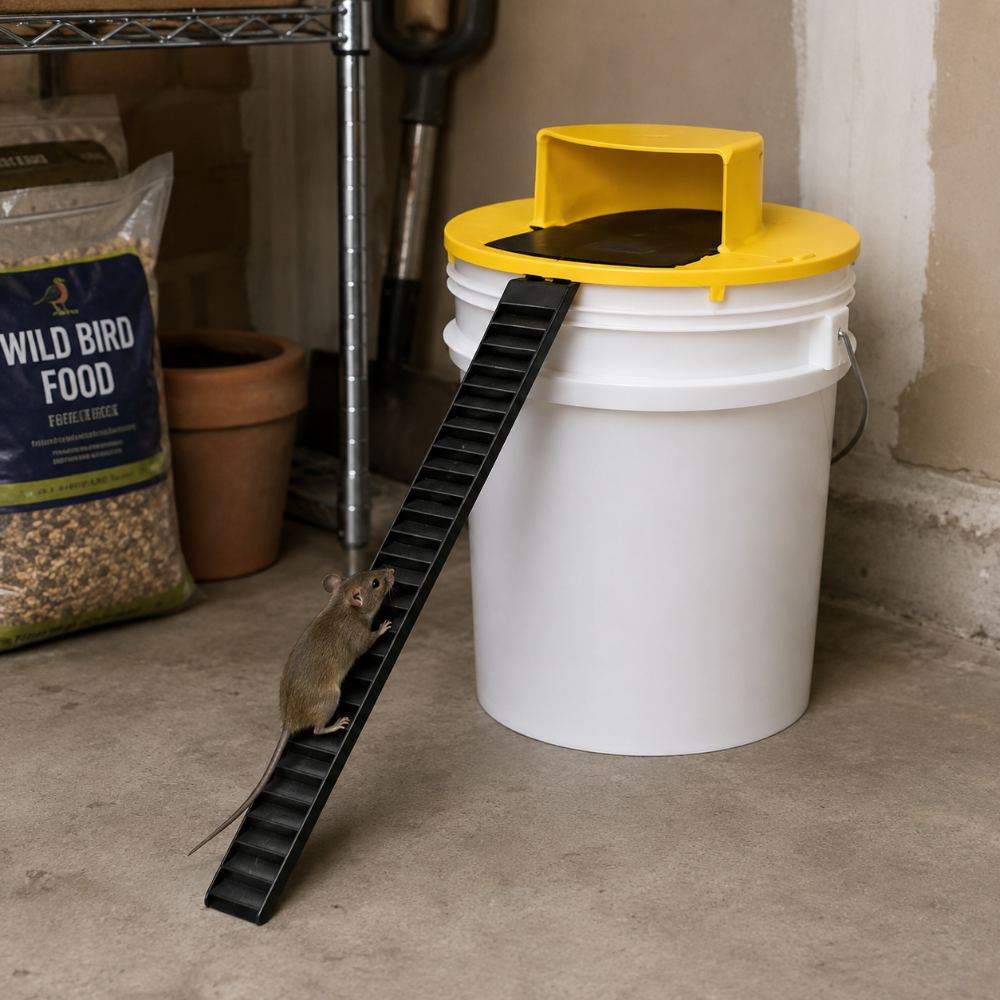 Bucket Mouse Trap Lid 4-Pack | Auto-Reset Bait-and-Ladder System | Fits Standard 5-Gallon Bucket, Indoor Outdoor Use