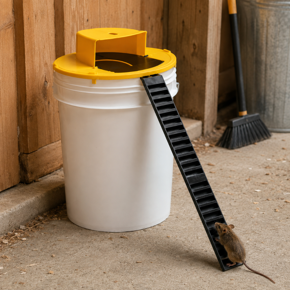 Bucket Mouse Trap Lid 4-Pack | Auto-Reset Bait-and-Ladder System | Fits Standard 5-Gallon Bucket, Indoor Outdoor Use