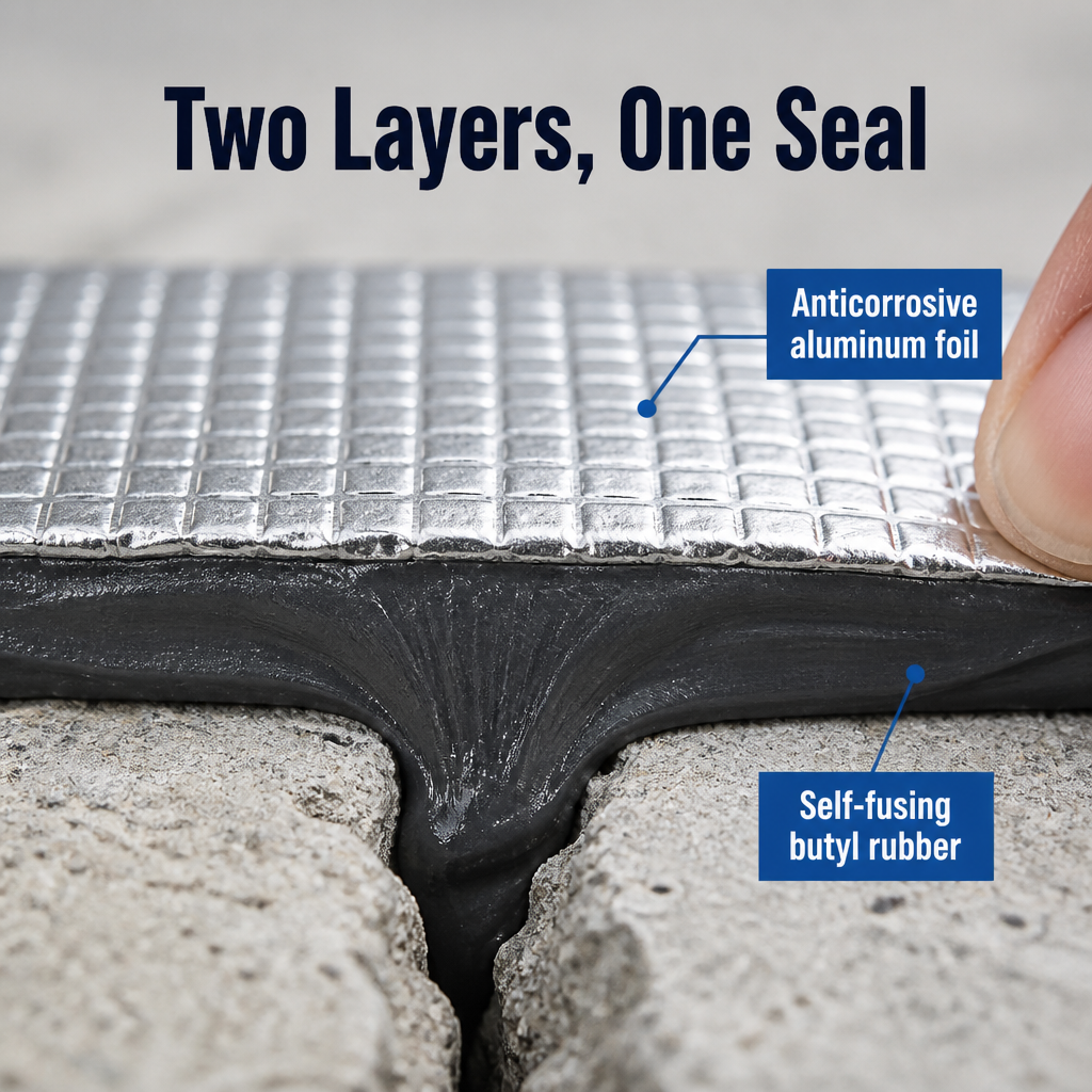 Butyl Rubber Sealing Tape, Aluminium Foil Face | 15 cm x 5 m Roll | Waterproof, No Primer, Seals Roof, Gutter &amp; Pipe Leaks