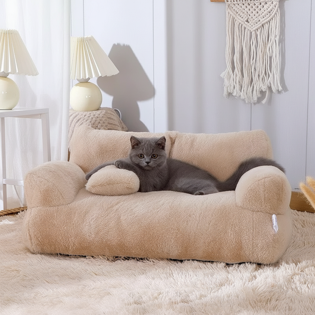 Calming Pet Sofa with Raised Sides | Removable Zipper Cover | Cosy Furniture-Style Pet Couch for Naps & Lounging