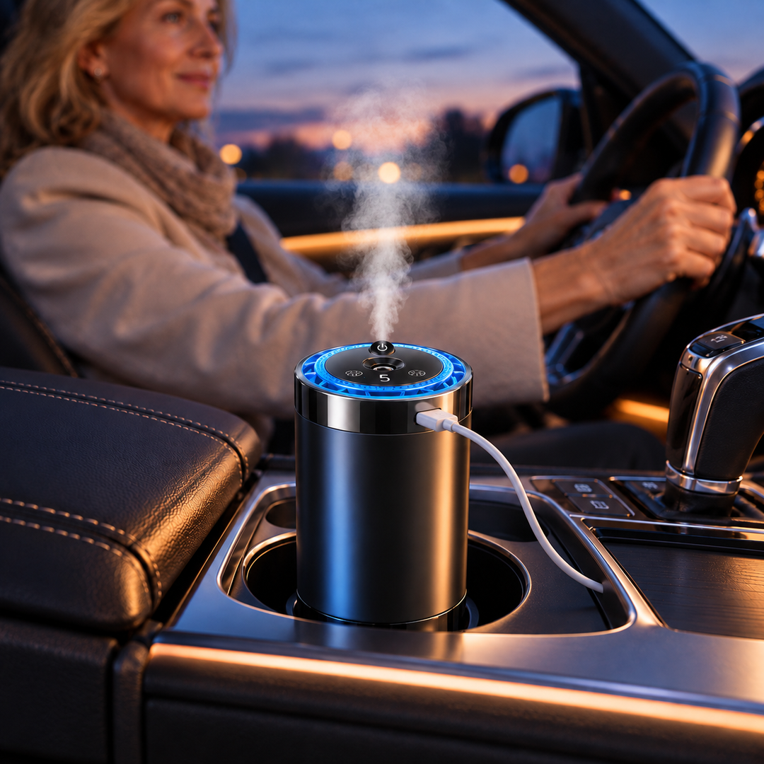 Car Fragrance Dispenser Rechargeable USB-C Compact with 5 Spray Levels