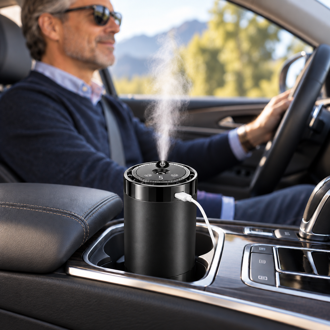 Car Fragrance Dispenser Rechargeable USB-C Compact with 5 Spray Levels