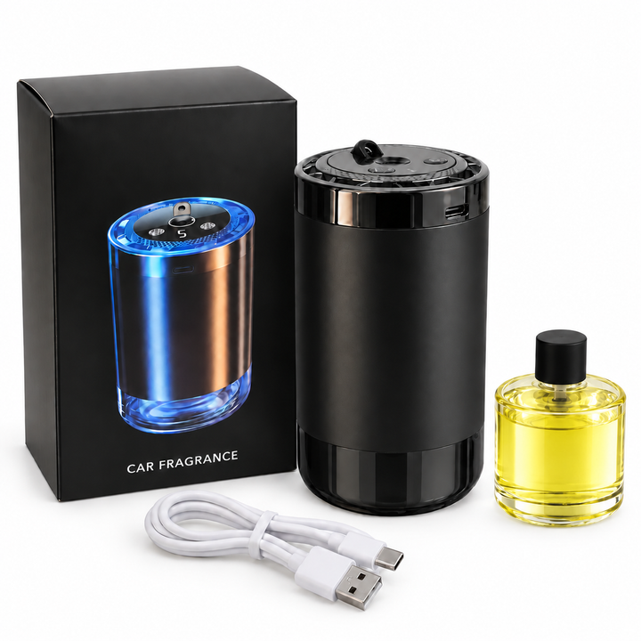 Car Fragrance Dispenser Rechargeable USB-C Compact with 5 Spray Levels