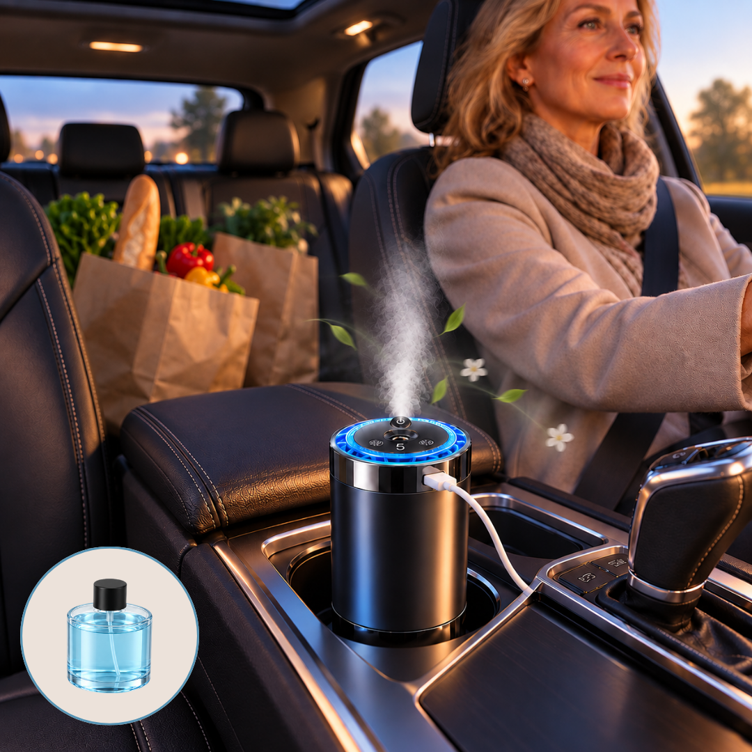 Car Fragrance Dispenser Rechargeable USB-C Compact with 5 Spray Levels