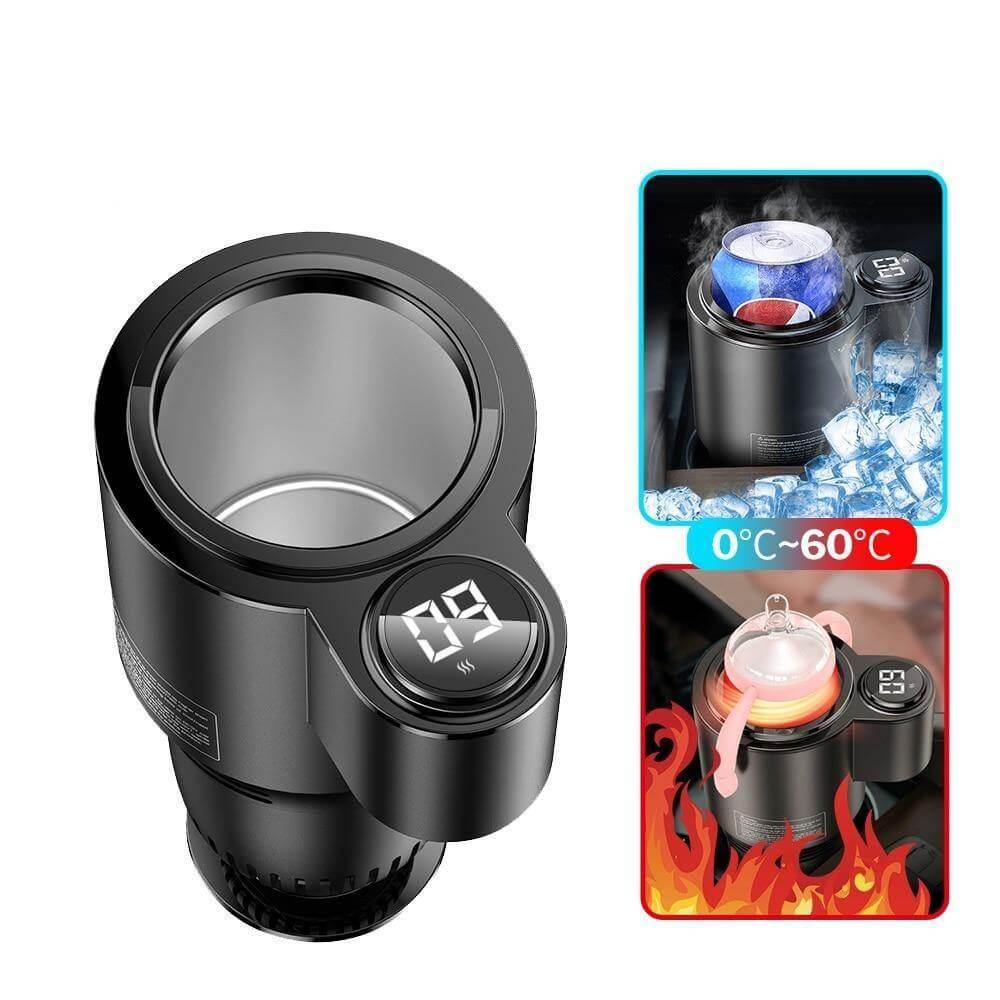 Car Heating Cooling Cup Holder | Digital Display, 0°C to 60°C Range | 12V Aluminium Alloy Build, Mechanical Switch
