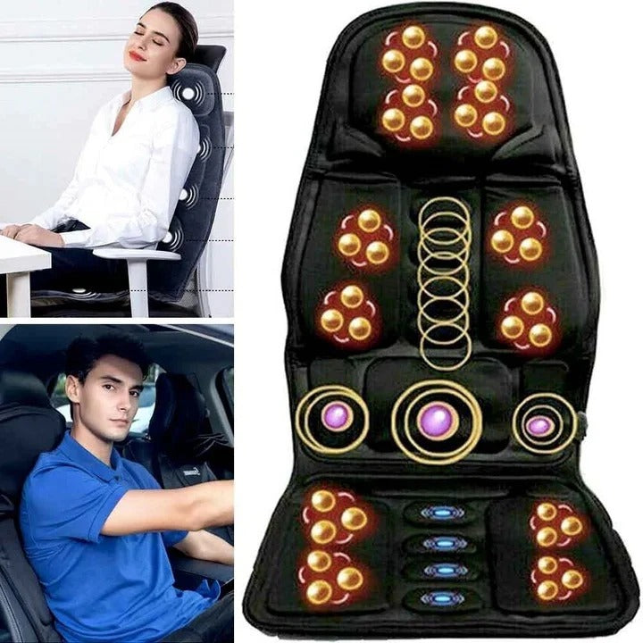 Car &amp; Home Seat Massage Cushion | 8 Modes | Heat Function | 12V &amp; 110–240V | Wired Remote | Black