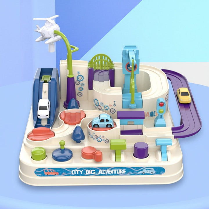 Car Track Toy ABS Plastic | City Puzzle with Crane and Helicopter Accessories | Screen-Free Brain Building Play