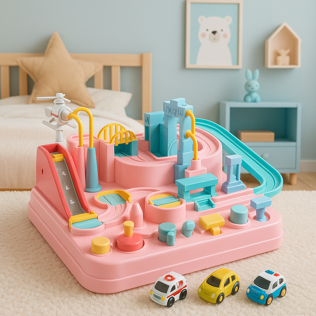 Car Track Toy ABS Plastic | City Puzzle with Crane and Helicopter Accessories | Screen-Free Brain Building Play