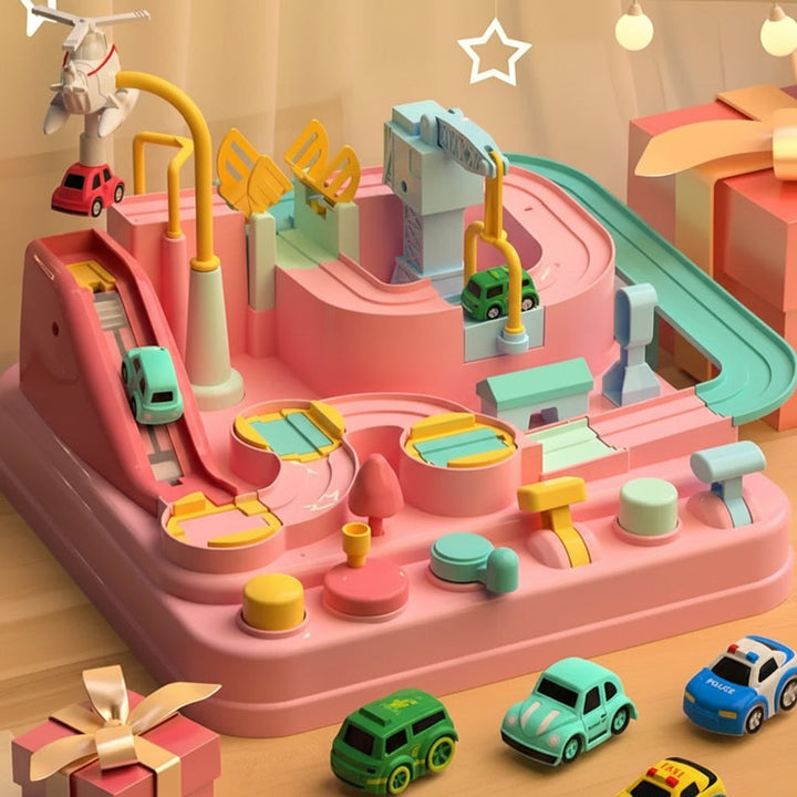Car Track Toy ABS Plastic | City Puzzle with Crane and Helicopter Accessories | Screen-Free Brain Building Play