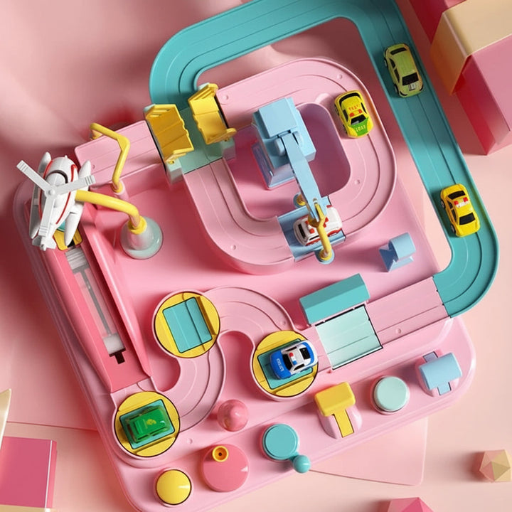 Car Track Toy ABS Plastic | City Puzzle with Crane and Helicopter Accessories | Screen-Free Brain Building Play