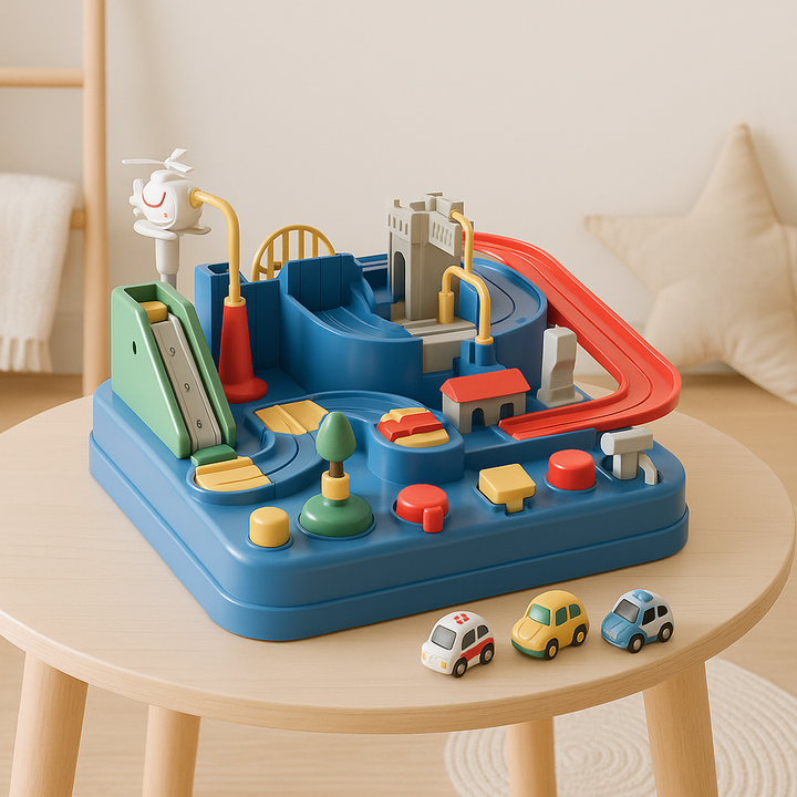 Car Track Toy ABS Plastic | City Puzzle with Crane and Helicopter Accessories | Screen-Free Brain Building Play