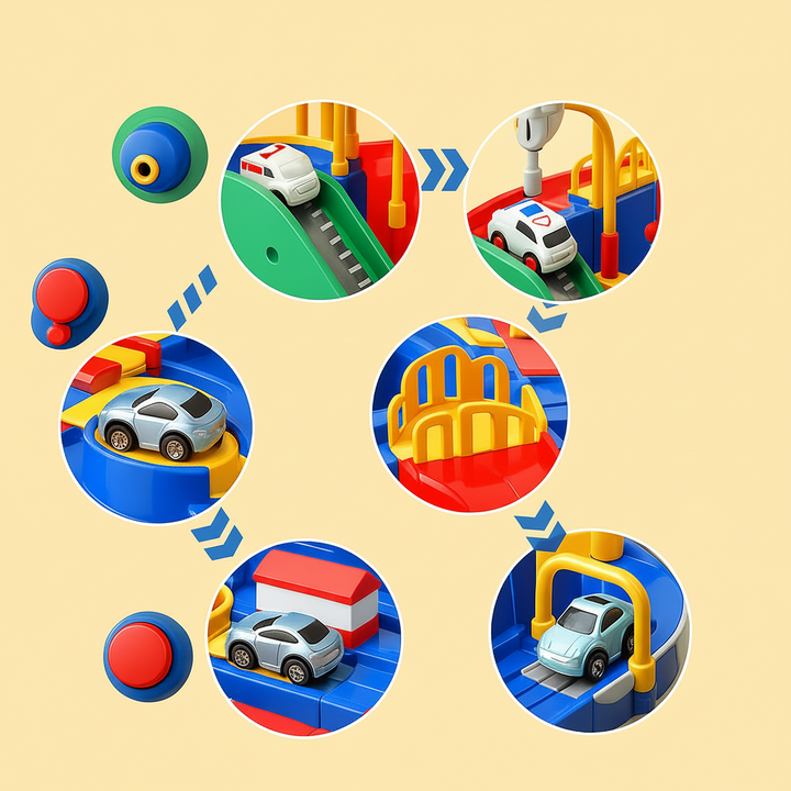 Car Track Toy ABS Plastic | City Puzzle with Crane and Helicopter Accessories | Screen-Free Brain Building Play