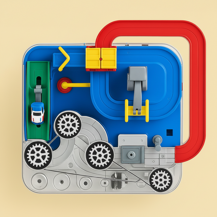 Car Track Toy ABS Plastic | City Puzzle with Crane and Helicopter Accessories | Screen-Free Brain Building Play