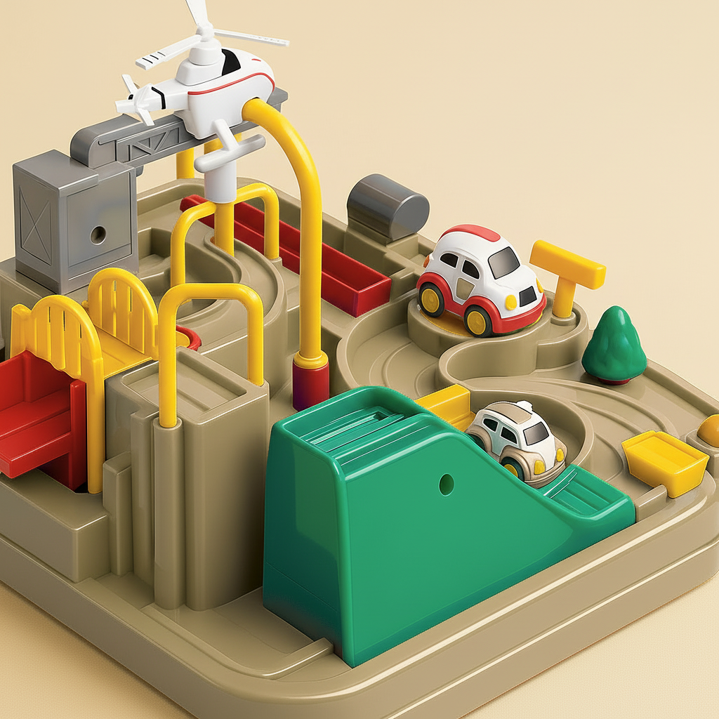 Car Track Toy ABS Plastic | City Puzzle with Crane and Helicopter Accessories | Screen-Free Brain Building Play