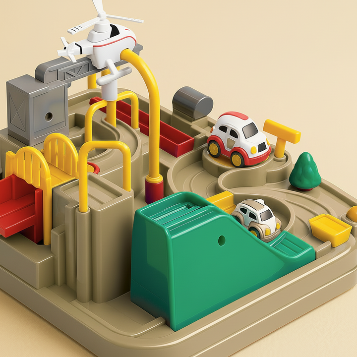 Car Track Toy ABS Plastic | City Puzzle with Crane and Helicopter Accessories | Screen-Free Brain Building Play