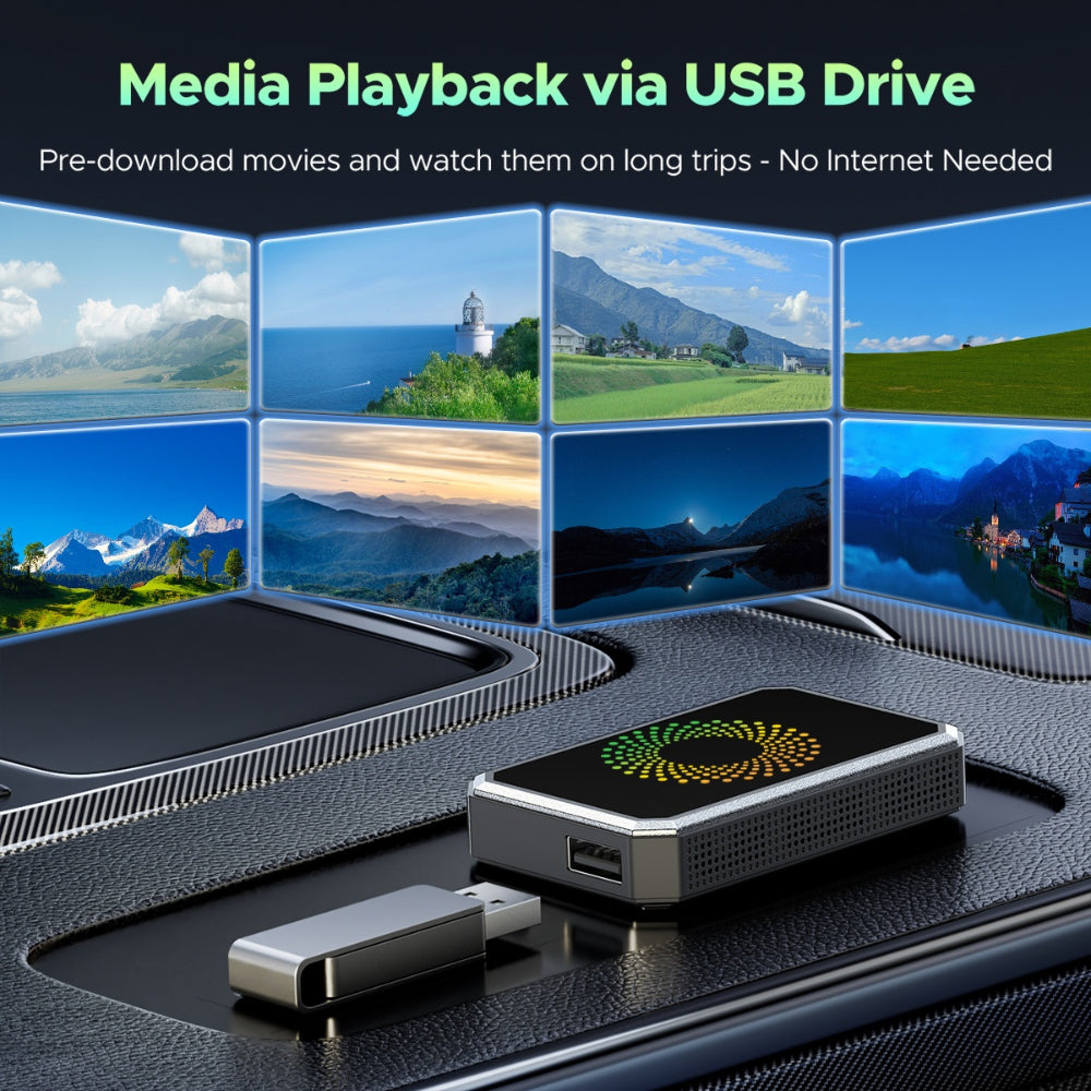 Wireless Car Adapter Streaming Box | Bluetooth, HDMI, USB-C, Dual Wi-Fi | Supports 1080p, Voice Control, USB Playback 8