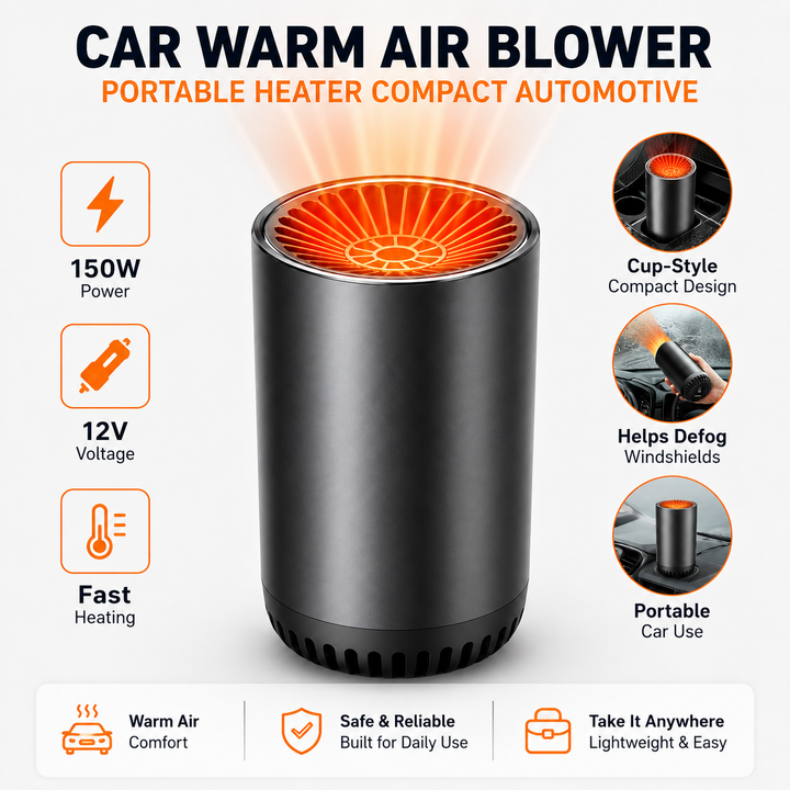 Car Warm Air Blower 12V 150W | Fast Heating Compact Cup-Shape Design | Clears Foggy Windscreens for Cold Weather Driving 5