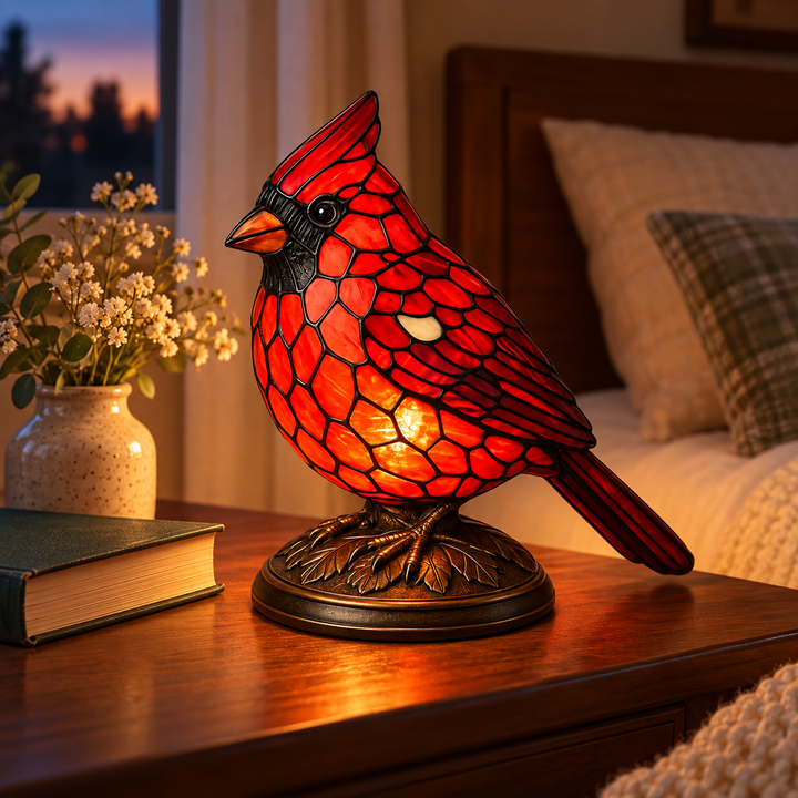 Stained Glass Cardinal Nightlight | Bird-Themed Accent Lamp | Warm Ambient Glow for Bedside, Shelf or Mantel Decor 5