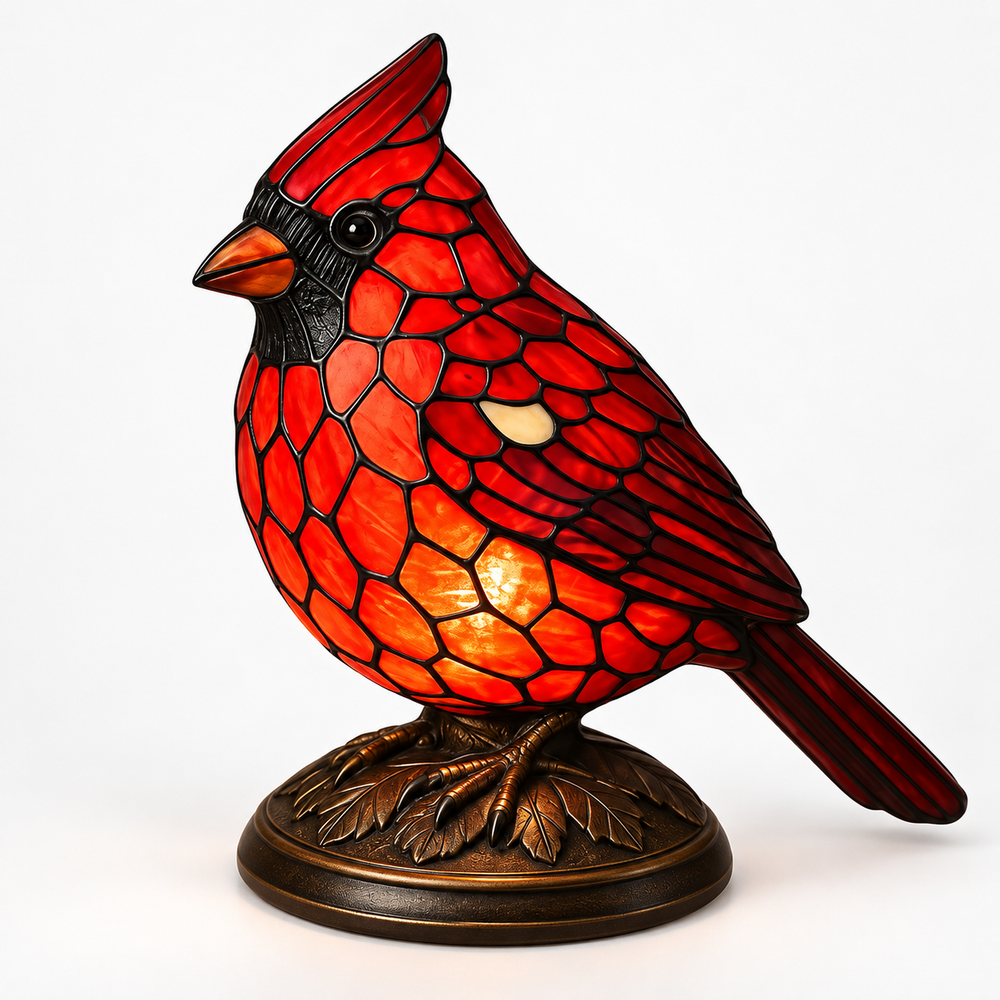 Stained Glass Cardinal Nightlight | Bird-Themed Accent Lamp | Warm Ambient Glow for Bedside, Shelf or Mantel Decor 2