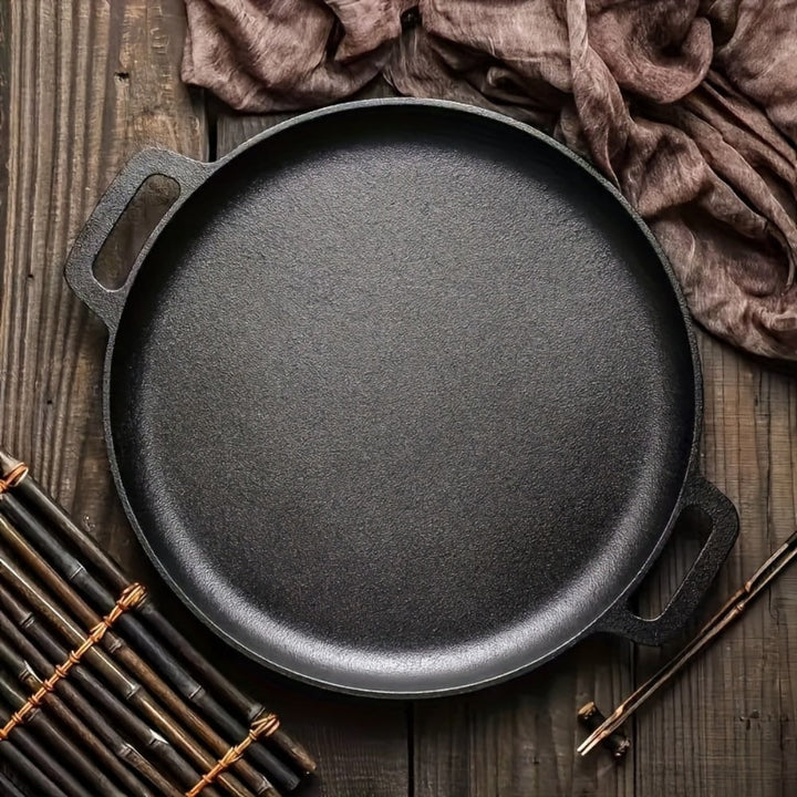 Cast Iron Pan Round Flat Bottom Low Sides with Two Integrated Handles