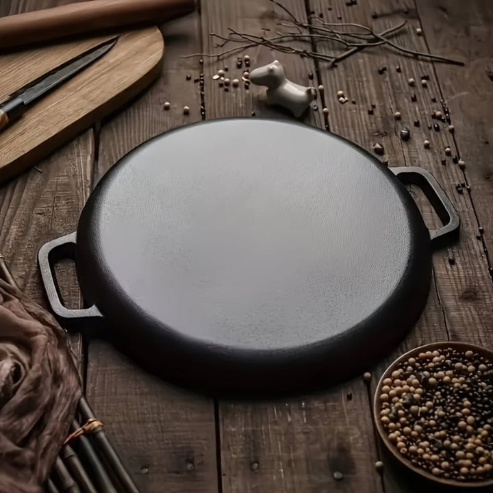 Cast Iron Pan Round Flat Bottom Low Sides with Two Integrated Handles