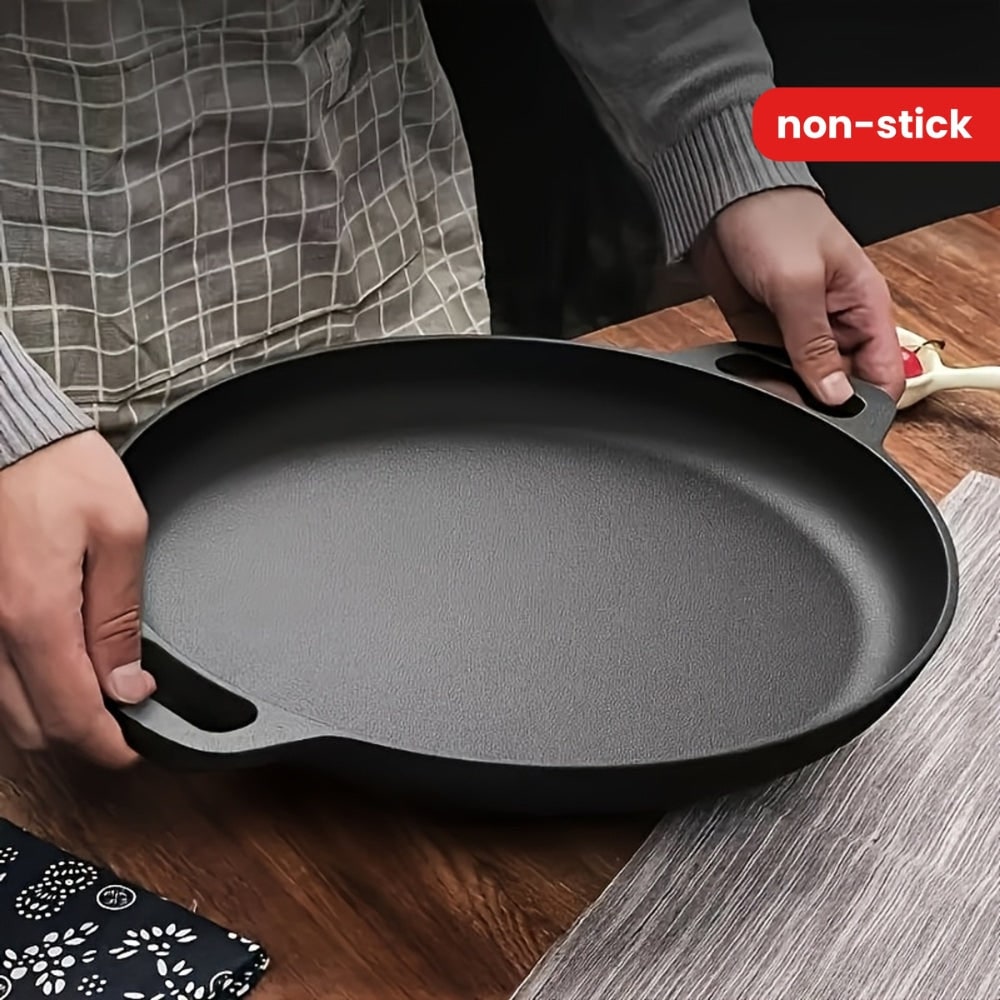 Cast Iron Pan Round Flat Bottom Low Sides with Two Integrated Handles