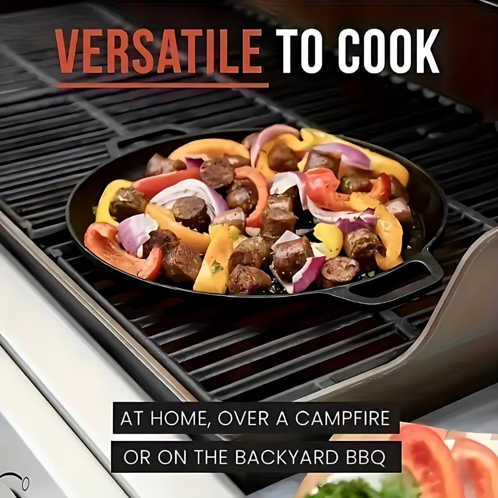 Cast Iron Pan Round Flat Bottom Low Sides with Two Integrated Handles