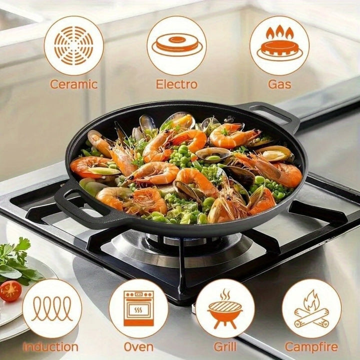 Cast Iron Pan Round Flat Bottom Low Sides with Two Integrated Handles