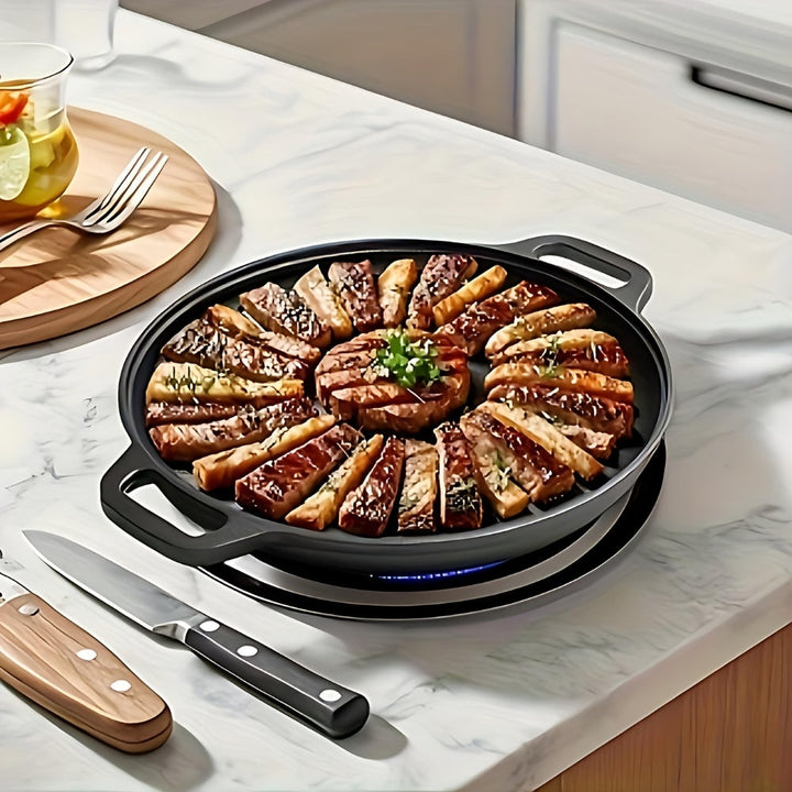 Cast Iron Pan Round Flat Bottom Low Sides with Two Integrated Handles